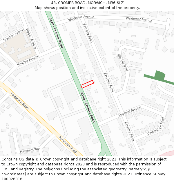 48, CROMER ROAD, NORWICH, NR6 6LZ: Location map and indicative extent of plot