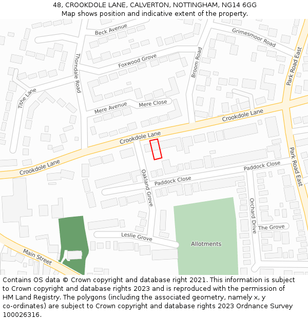 48, CROOKDOLE LANE, CALVERTON, NOTTINGHAM, NG14 6GG: Location map and indicative extent of plot