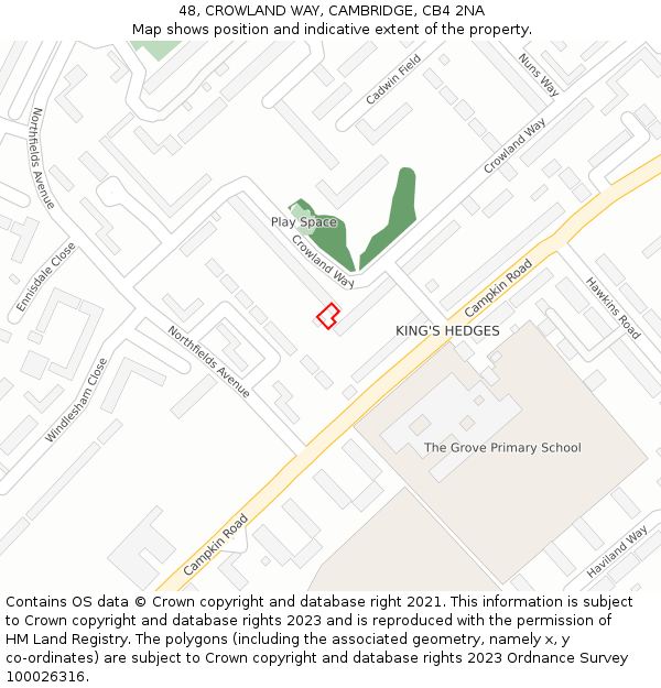 48, CROWLAND WAY, CAMBRIDGE, CB4 2NA: Location map and indicative extent of plot