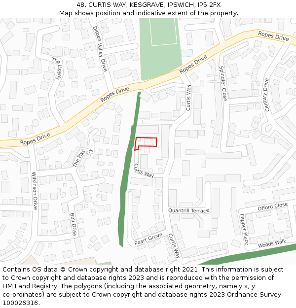 48, CURTIS WAY, KESGRAVE, IPSWICH, IP5 2FX: Location map and indicative extent of plot