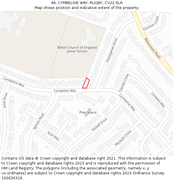 48, CYMBELINE WAY, RUGBY, CV22 6LA: Location map and indicative extent of plot