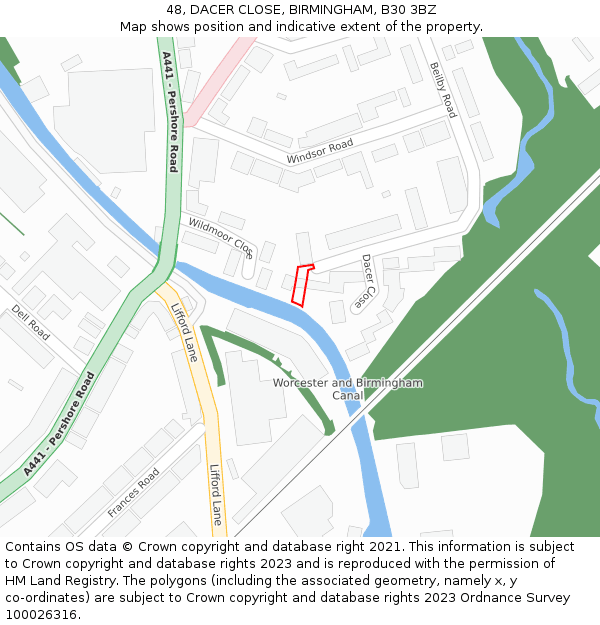 48, DACER CLOSE, BIRMINGHAM, B30 3BZ: Location map and indicative extent of plot