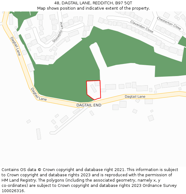 48, DAGTAIL LANE, REDDITCH, B97 5QT: Location map and indicative extent of plot