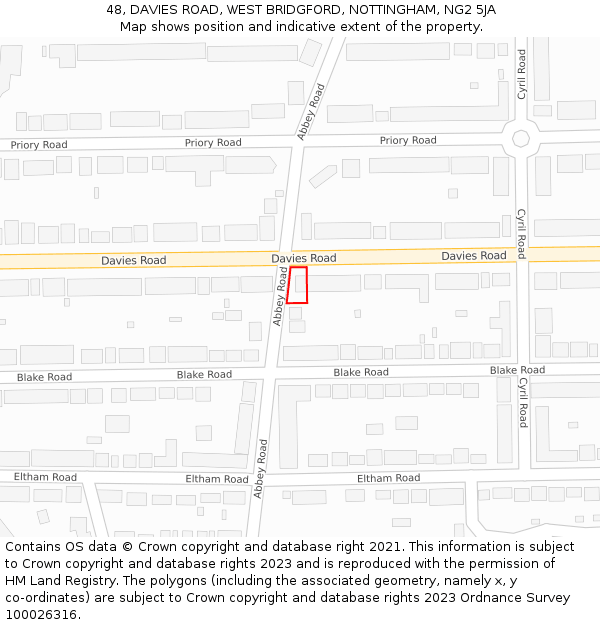 48, DAVIES ROAD, WEST BRIDGFORD, NOTTINGHAM, NG2 5JA: Location map and indicative extent of plot