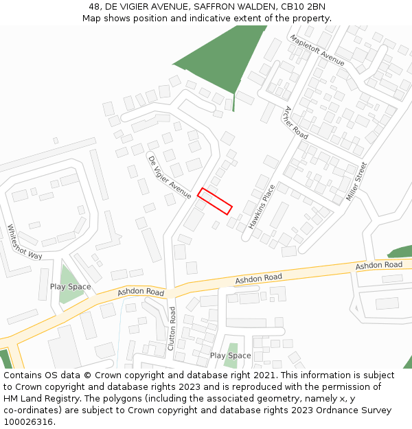 48, DE VIGIER AVENUE, SAFFRON WALDEN, CB10 2BN: Location map and indicative extent of plot