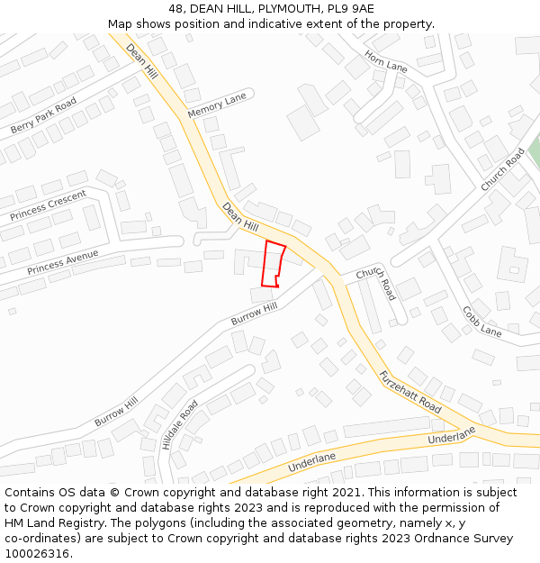 48, DEAN HILL, PLYMOUTH, PL9 9AE: Location map and indicative extent of plot