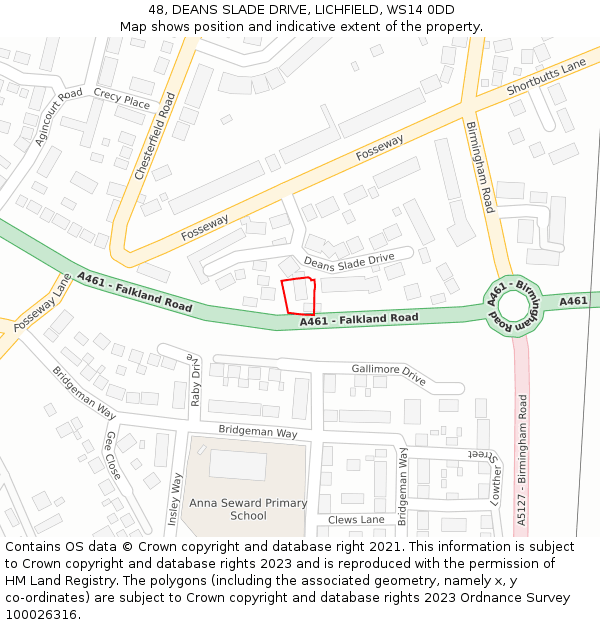 48, DEANS SLADE DRIVE, LICHFIELD, WS14 0DD: Location map and indicative extent of plot