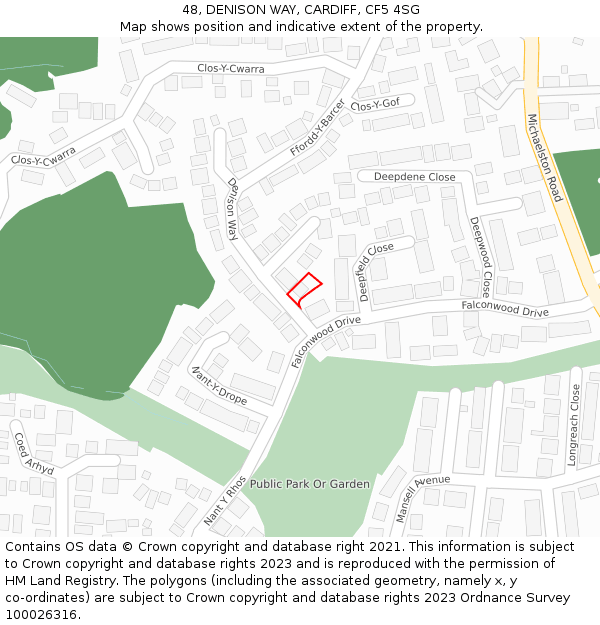 48, DENISON WAY, CARDIFF, CF5 4SG: Location map and indicative extent of plot