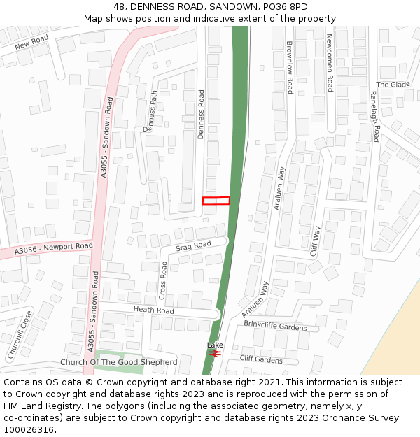 48, DENNESS ROAD, SANDOWN, PO36 8PD: Location map and indicative extent of plot