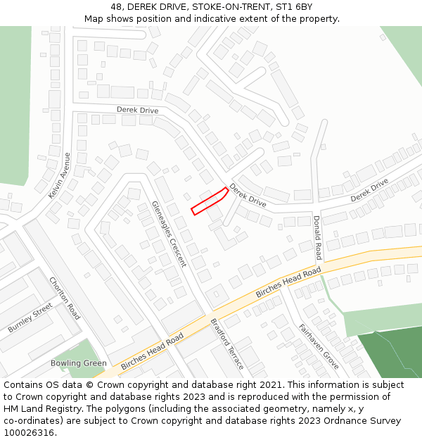 48, DEREK DRIVE, STOKE-ON-TRENT, ST1 6BY: Location map and indicative extent of plot