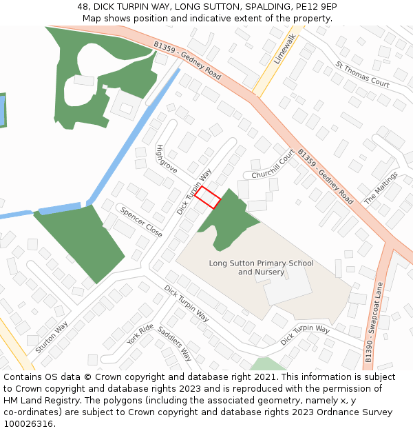 48, DICK TURPIN WAY, LONG SUTTON, SPALDING, PE12 9EP: Location map and indicative extent of plot
