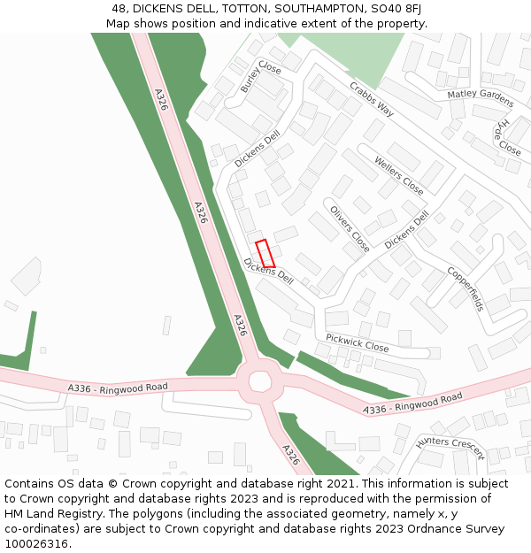 48, DICKENS DELL, TOTTON, SOUTHAMPTON, SO40 8FJ: Location map and indicative extent of plot