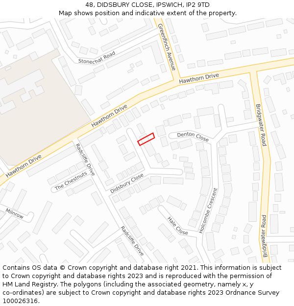 48, DIDSBURY CLOSE, IPSWICH, IP2 9TD: Location map and indicative extent of plot