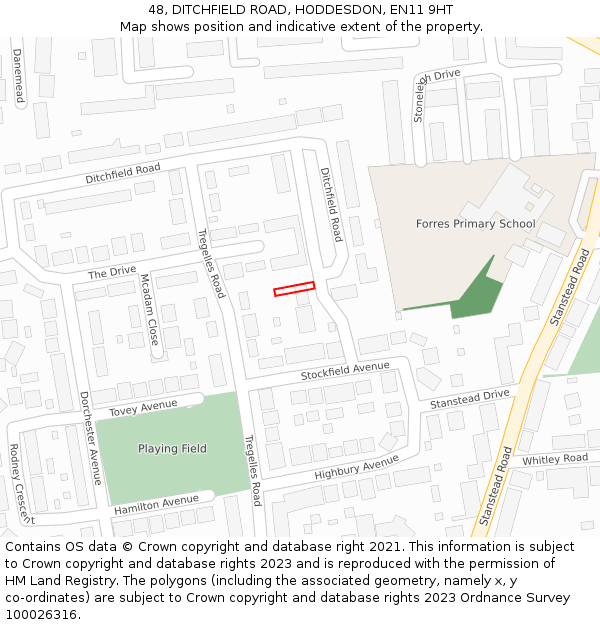 48, DITCHFIELD ROAD, HODDESDON, EN11 9HT: Location map and indicative extent of plot