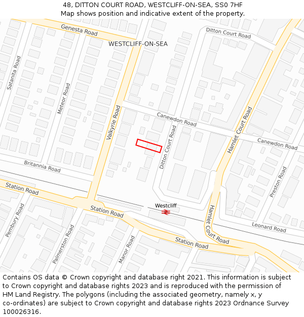 48, DITTON COURT ROAD, WESTCLIFF-ON-SEA, SS0 7HF: Location map and indicative extent of plot