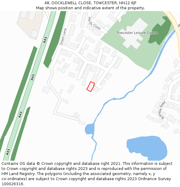 48, DOCKLEWELL CLOSE, TOWCESTER, NN12 6JF: Location map and indicative extent of plot