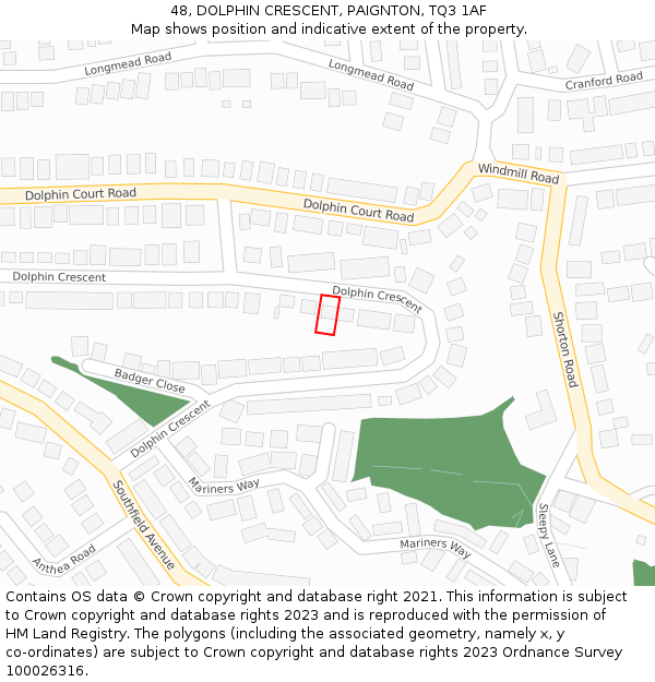 48, DOLPHIN CRESCENT, PAIGNTON, TQ3 1AF: Location map and indicative extent of plot