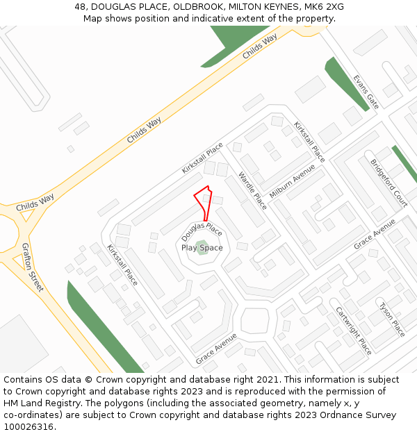 48, DOUGLAS PLACE, OLDBROOK, MILTON KEYNES, MK6 2XG: Location map and indicative extent of plot