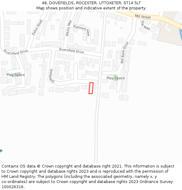 48, DOVEFIELDS, ROCESTER, UTTOXETER, ST14 5LT: Location map and indicative extent of plot