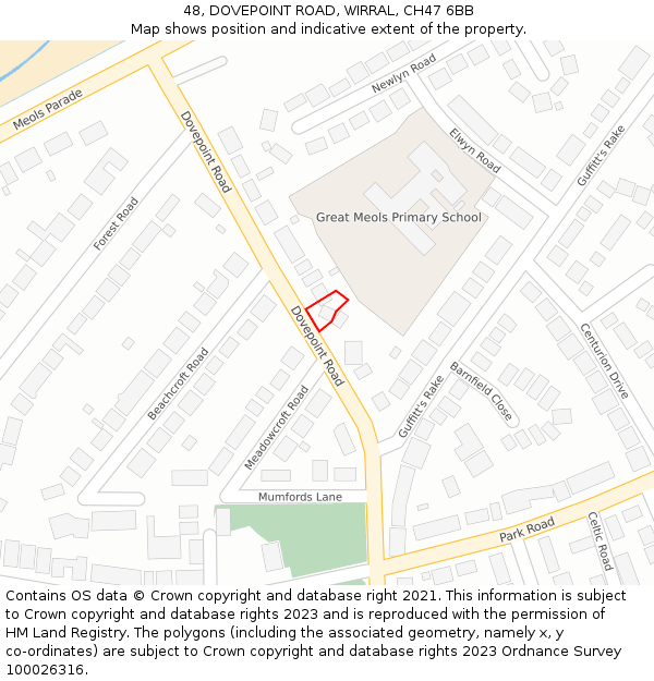 48, DOVEPOINT ROAD, WIRRAL, CH47 6BB: Location map and indicative extent of plot