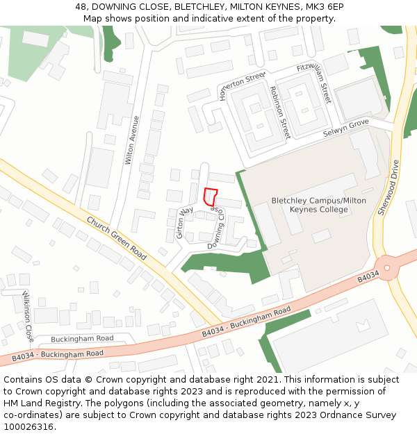 48, DOWNING CLOSE, BLETCHLEY, MILTON KEYNES, MK3 6EP: Location map and indicative extent of plot