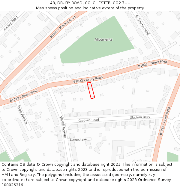 48, DRURY ROAD, COLCHESTER, CO2 7UU: Location map and indicative extent of plot