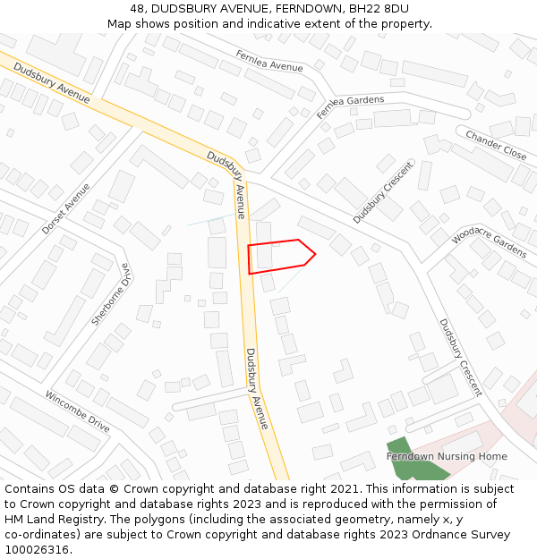 48, DUDSBURY AVENUE, FERNDOWN, BH22 8DU: Location map and indicative extent of plot