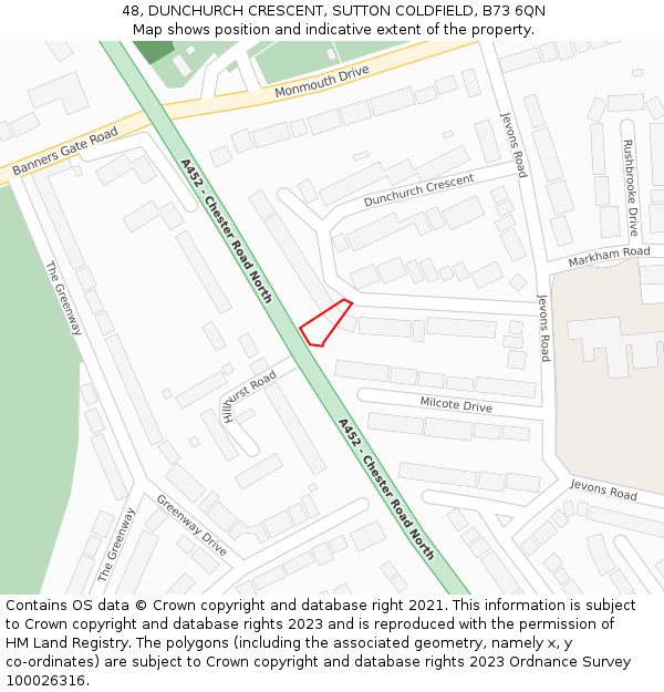 48, DUNCHURCH CRESCENT, SUTTON COLDFIELD, B73 6QN: Location map and indicative extent of plot