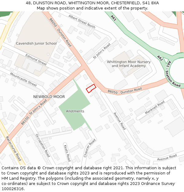 48, DUNSTON ROAD, WHITTINGTON MOOR, CHESTERFIELD, S41 8XA: Location map and indicative extent of plot
