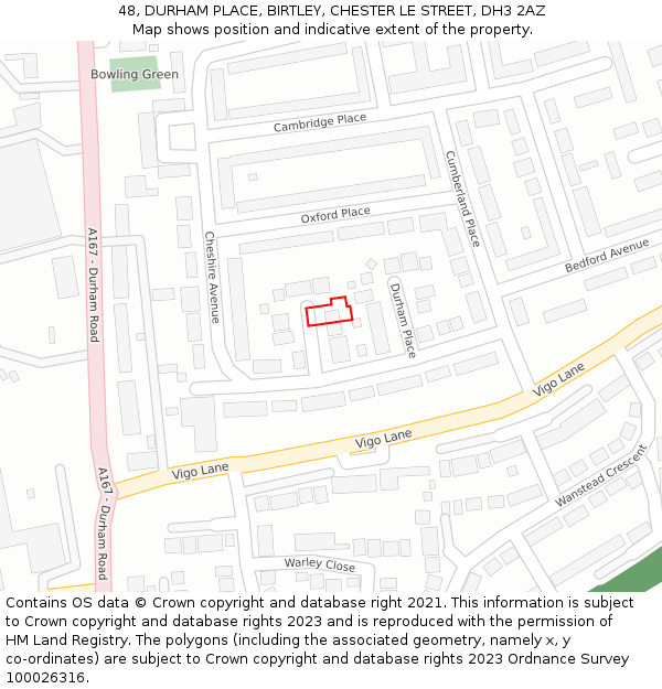 48, DURHAM PLACE, BIRTLEY, CHESTER LE STREET, DH3 2AZ: Location map and indicative extent of plot