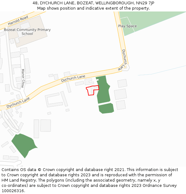 48, DYCHURCH LANE, BOZEAT, WELLINGBOROUGH, NN29 7JP: Location map and indicative extent of plot