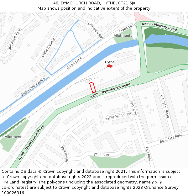 48, DYMCHURCH ROAD, HYTHE, CT21 6JX: Location map and indicative extent of plot