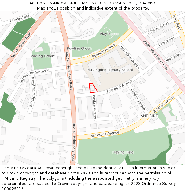 48, EAST BANK AVENUE, HASLINGDEN, ROSSENDALE, BB4 6NX: Location map and indicative extent of plot