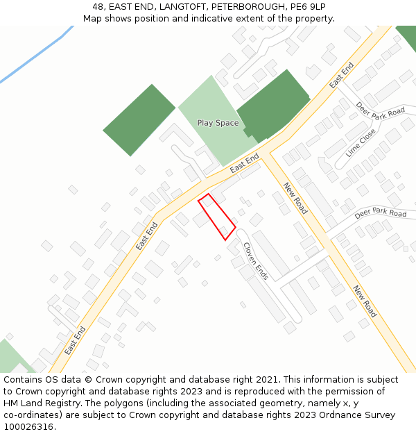 48, EAST END, LANGTOFT, PETERBOROUGH, PE6 9LP: Location map and indicative extent of plot