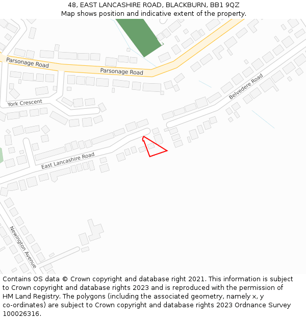 48, EAST LANCASHIRE ROAD, BLACKBURN, BB1 9QZ: Location map and indicative extent of plot