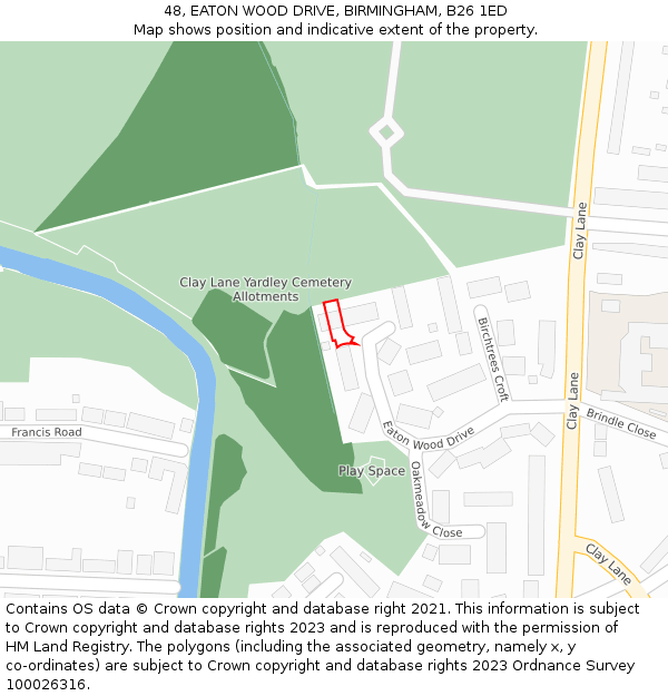 48, EATON WOOD DRIVE, BIRMINGHAM, B26 1ED: Location map and indicative extent of plot