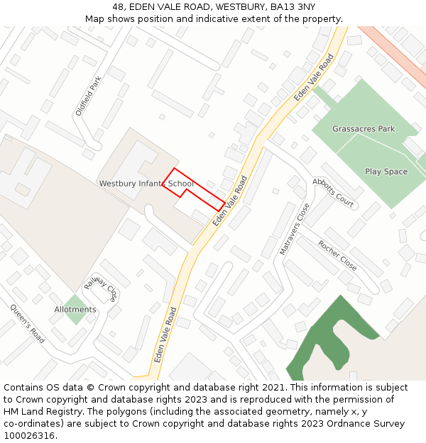 48, EDEN VALE ROAD, WESTBURY, BA13 3NY: Location map and indicative extent of plot