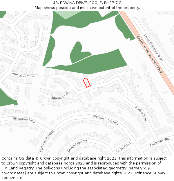 48, EDWINA DRIVE, POOLE, BH17 7JG: Location map and indicative extent of plot