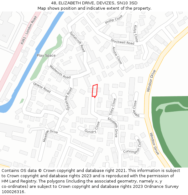 48, ELIZABETH DRIVE, DEVIZES, SN10 3SD: Location map and indicative extent of plot