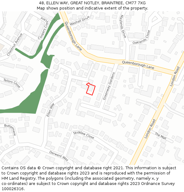 48, ELLEN WAY, GREAT NOTLEY, BRAINTREE, CM77 7XG: Location map and indicative extent of plot