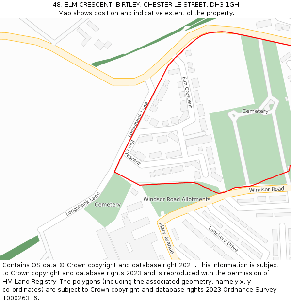 48, ELM CRESCENT, BIRTLEY, CHESTER LE STREET, DH3 1GH: Location map and indicative extent of plot