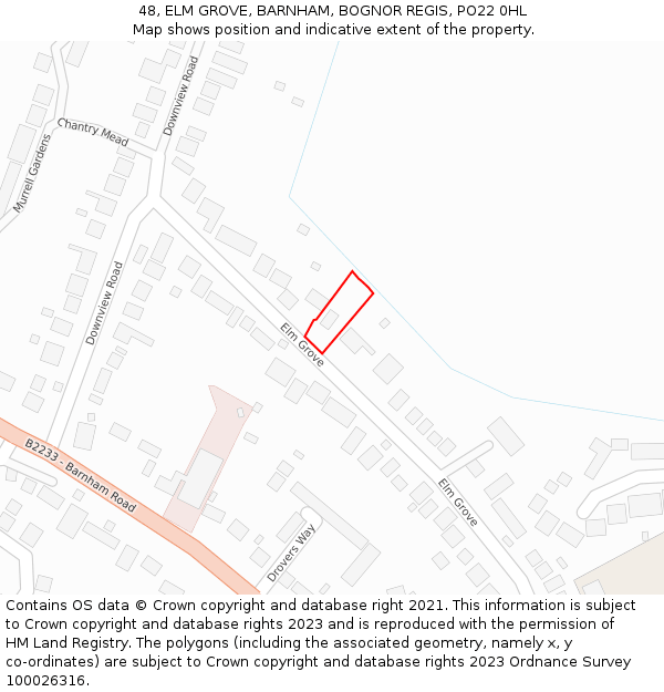 48, ELM GROVE, BARNHAM, BOGNOR REGIS, PO22 0HL: Location map and indicative extent of plot