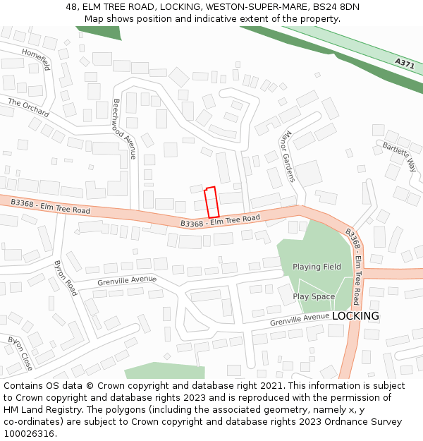 48, ELM TREE ROAD, LOCKING, WESTON-SUPER-MARE, BS24 8DN: Location map and indicative extent of plot