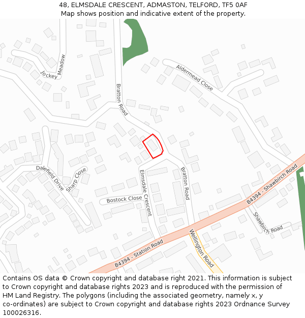 48, ELMSDALE CRESCENT, ADMASTON, TELFORD, TF5 0AF: Location map and indicative extent of plot