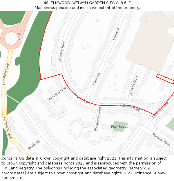 48, ELMWOOD, WELWYN GARDEN CITY, AL8 6LE: Location map and indicative extent of plot