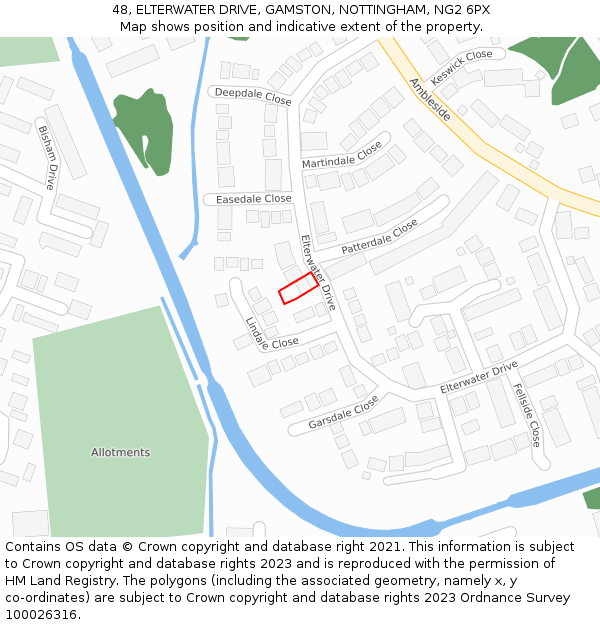 48, ELTERWATER DRIVE, GAMSTON, NOTTINGHAM, NG2 6PX: Location map and indicative extent of plot