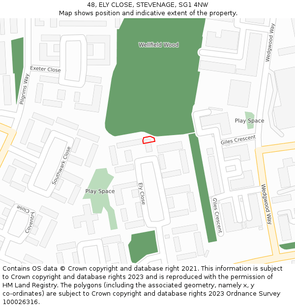 48, ELY CLOSE, STEVENAGE, SG1 4NW: Location map and indicative extent of plot