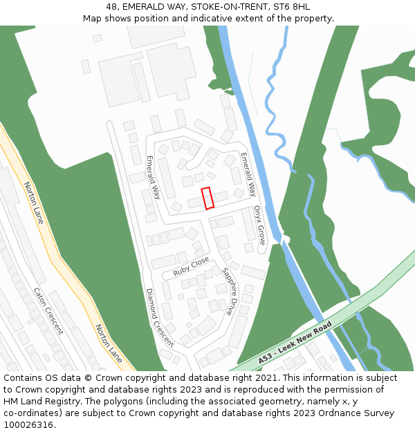 48, EMERALD WAY, STOKE-ON-TRENT, ST6 8HL: Location map and indicative extent of plot