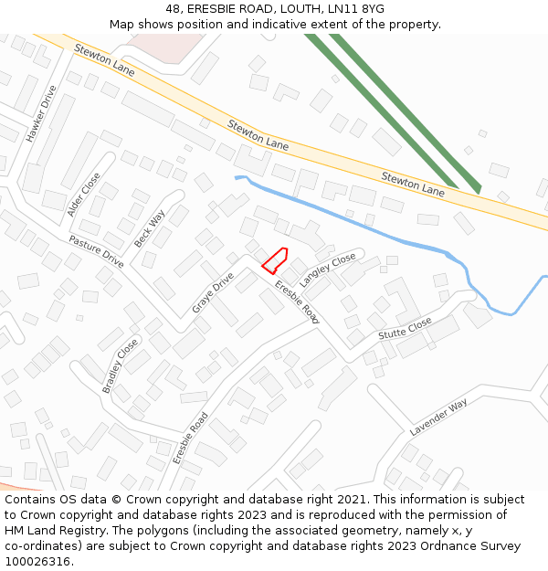 48, ERESBIE ROAD, LOUTH, LN11 8YG: Location map and indicative extent of plot