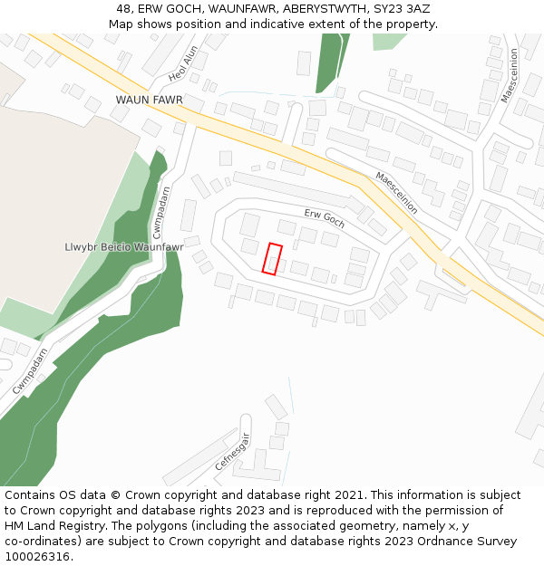 48, ERW GOCH, WAUNFAWR, ABERYSTWYTH, SY23 3AZ: Location map and indicative extent of plot